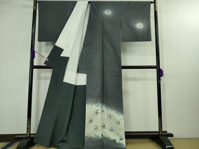 平和屋着物● 上 本天目染 藤原美栄子 訪問着 白山紬 ふくろうの音楽隊 褐色地 金彩 パンフレット付き kh 6