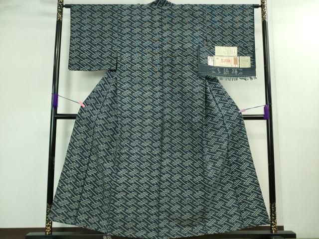 平和屋着物○極上 弓浜絣 単衣 綿 手織 村上絣織物謹製 染の近江 証紙