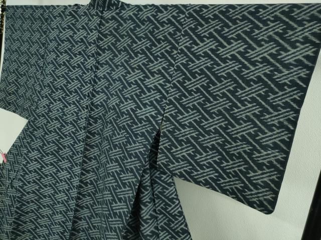 平和屋着物○極上 弓浜絣 単衣 綿 手織 村上絣織物謹製 染の近江 証紙