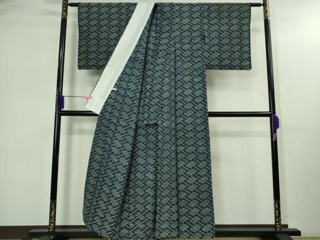 平和屋着物○極上 弓浜絣 単衣 綿 手織 村上絣織物謹製 染の近江 証紙