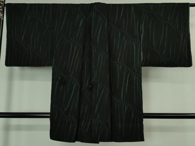 平和屋着物＃ 上 名門 藤娘きぬたや 総絞り 杢目絞り 道中着 黒地 上代28万 ほていや扱い 反端付き ♥ kh 6