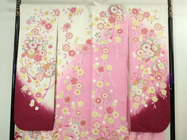  平和屋着物● 上 越後十日町の一流染匠 桐屋 翠山工房 振袖 辻が花 枝垂れ花 暈し染め 金彩 銀通し地 kh 6 振袖 着物