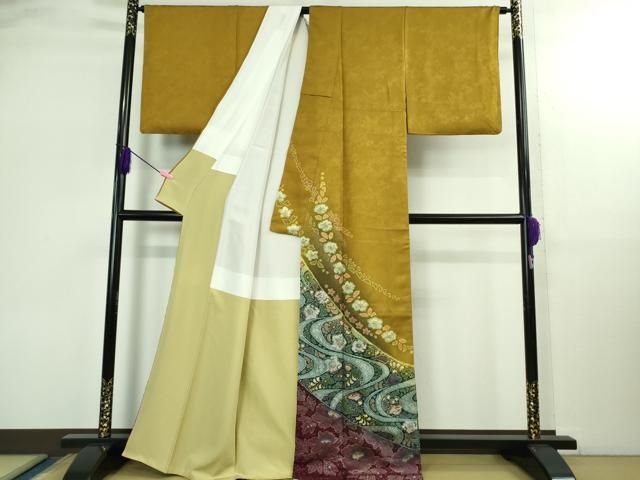 平和屋着物● 上 吉乃一廉 幻の辻が花 訪問着 黄橡色地 暈し染め 金彩 kh 6