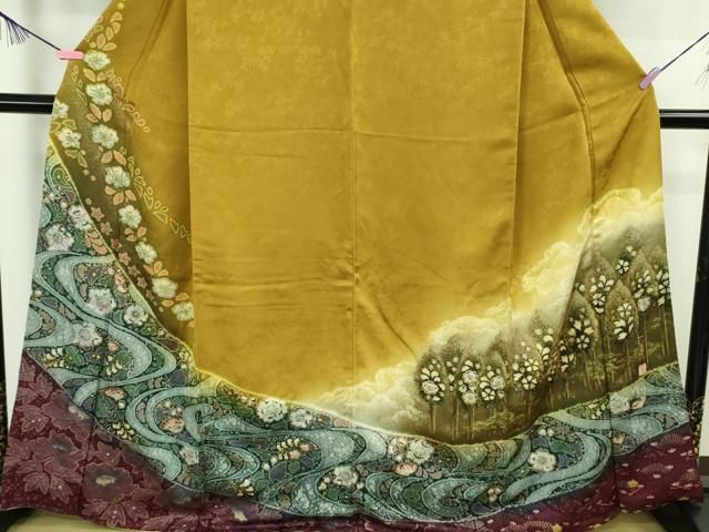 平和屋着物○極上 吉乃一廉 幻の辻が花 訪問着 黄橡色地 暈し染め 金彩