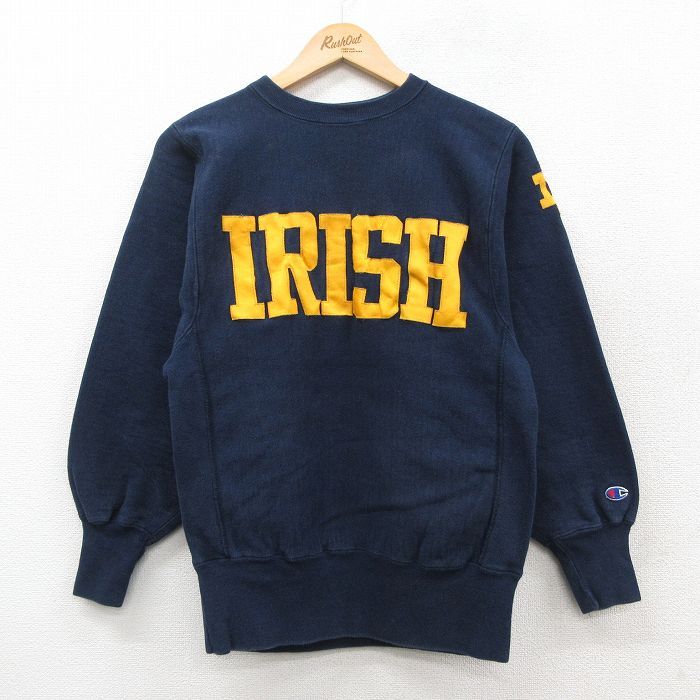 S|古着 長袖 チャンピオン Champion リバースウィーブ メンズ 90年代 90 s IRISH クルーネック 紺 25 nov 18