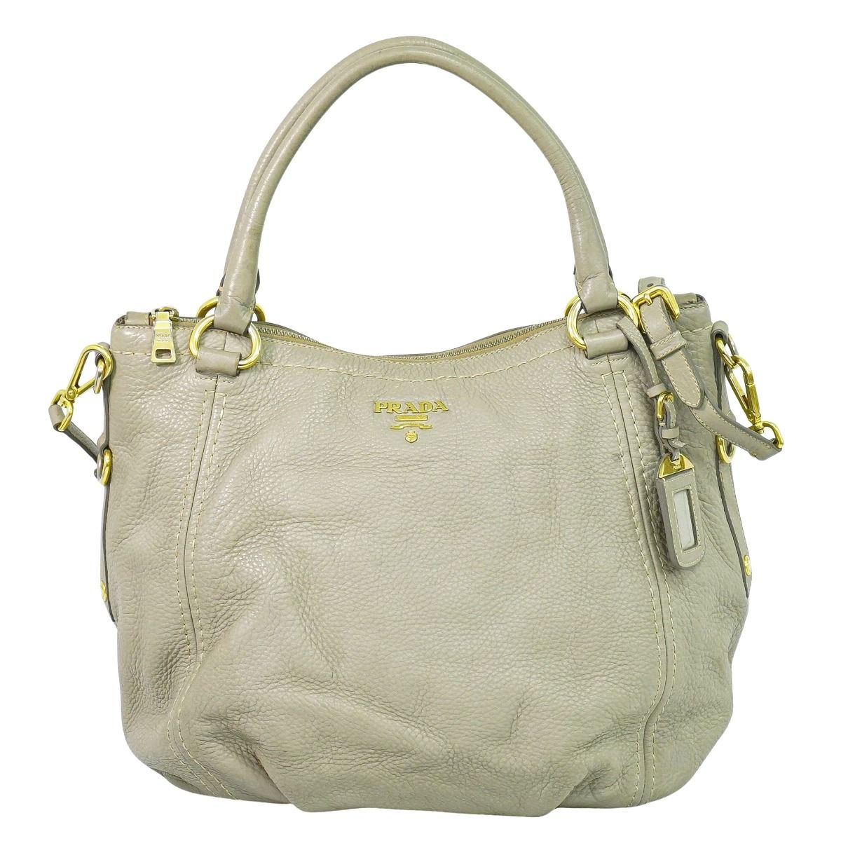 プラダ PRADA レザー 2 WAY ショルダーバッグ ハンドバッグ グレー バッグ