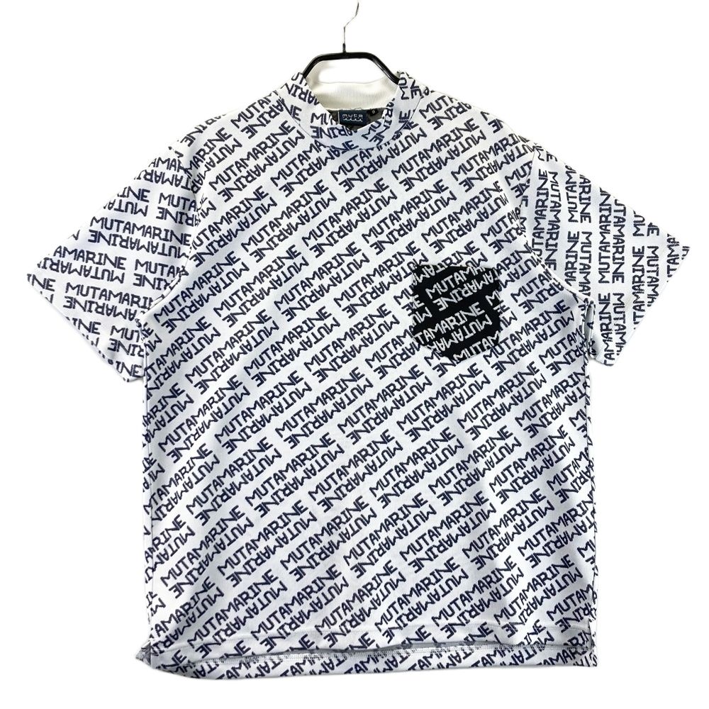 サイズ 8 MUTA MARINE ムータマリン 2025年モデル ハイネック 半袖Tシャツ ロゴ 総柄 ホワイト系 ゴルフウェア メンズ ストスト