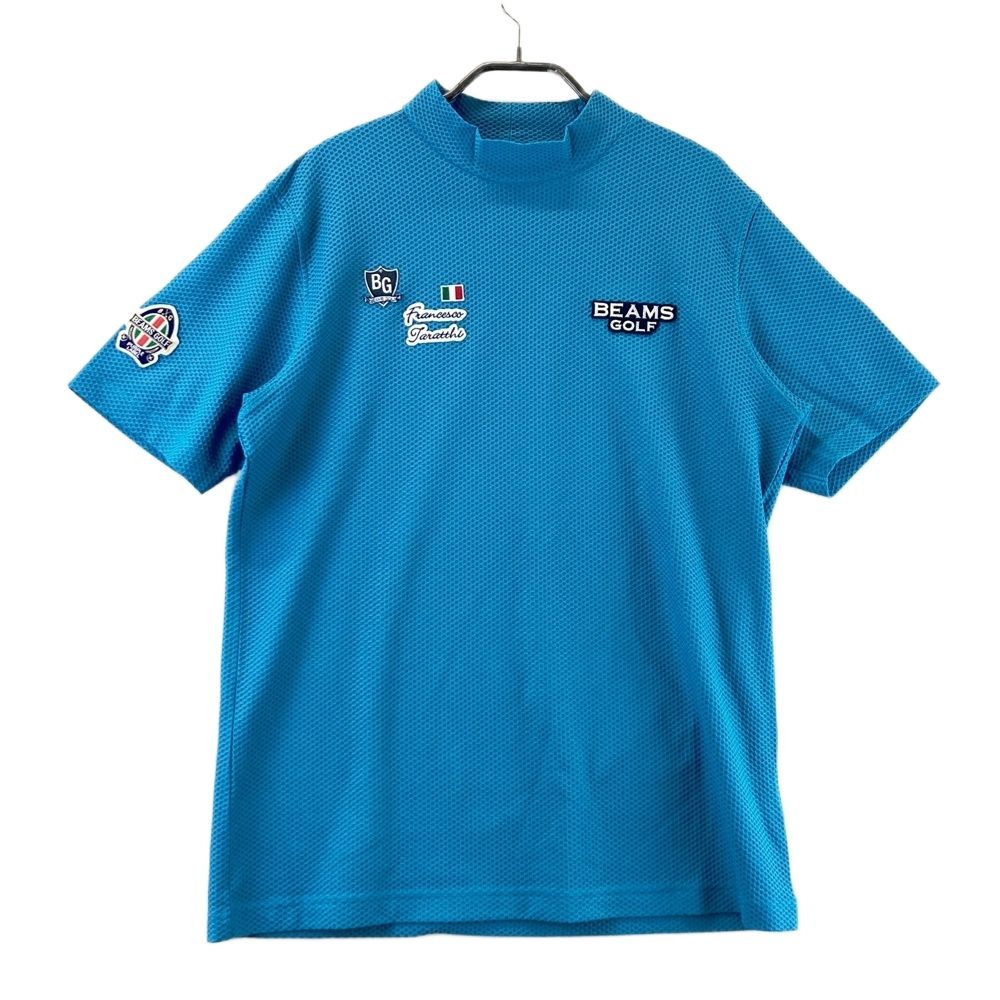 サイズ L BEAMS GOLF ビームスゴルフ 2025年モデル ワッペン付き ハイネック半袖Tシャツ ブルー系 ゴルフウェア メンズ ストスト