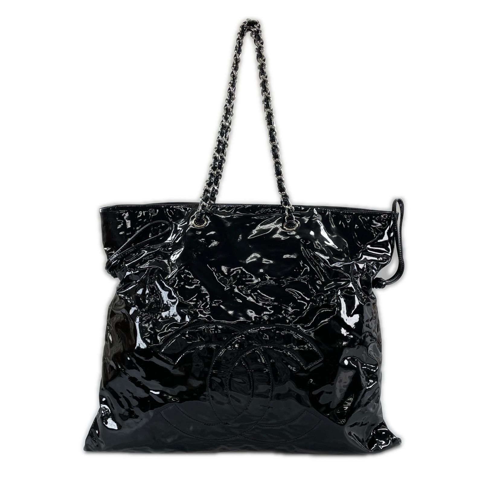 CHANEL シャネル ボンボンチェーントート トートバッグ パテントレザー ブラック レディース