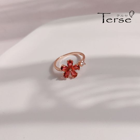 Terse ピンクCZ コスモス フォークリング｜5枚花びらがきらめく花