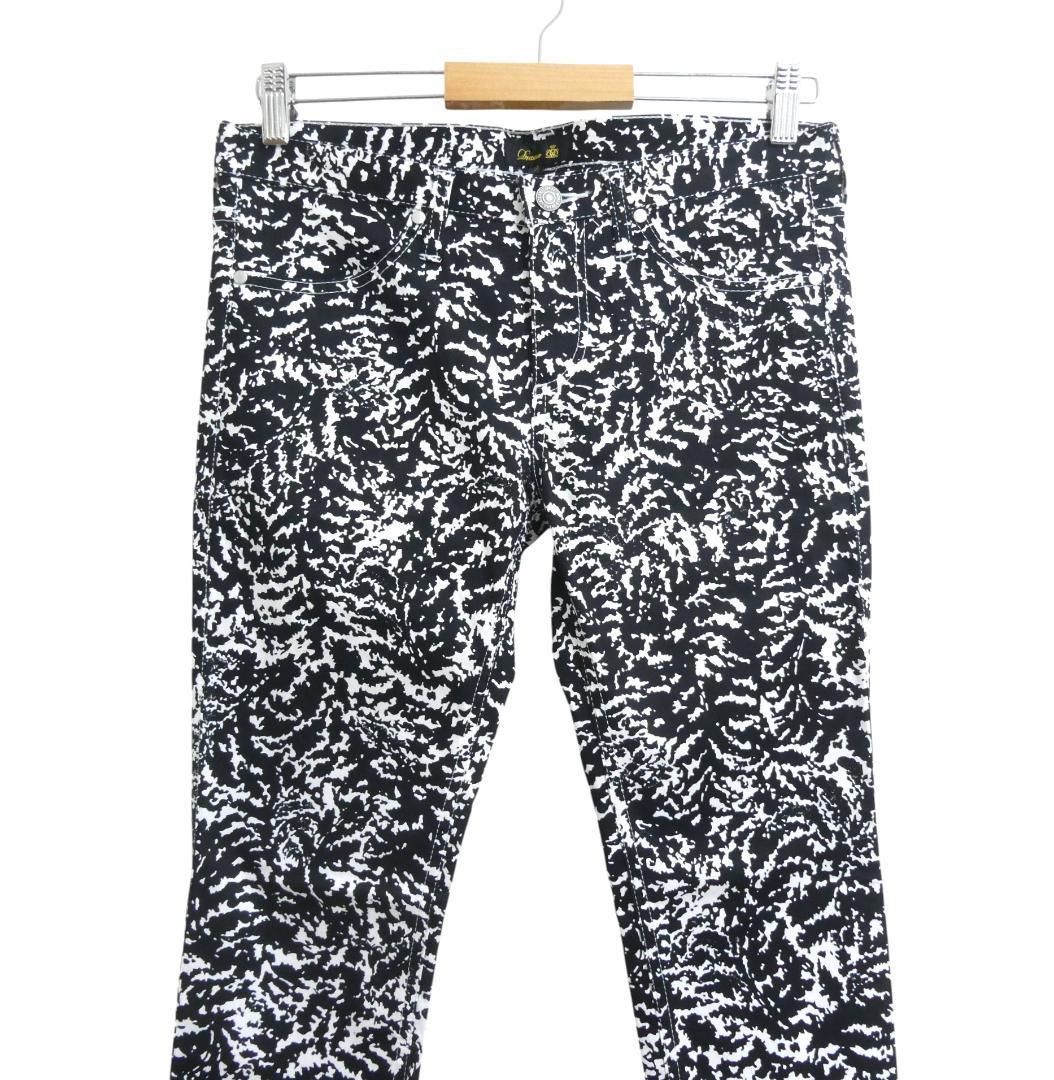 DRAWER ドゥロワー サイズ40 総柄 コットン ストレッチ 裾ジップ テーパード スキニーパンツ ブラック×ホワイト レディース