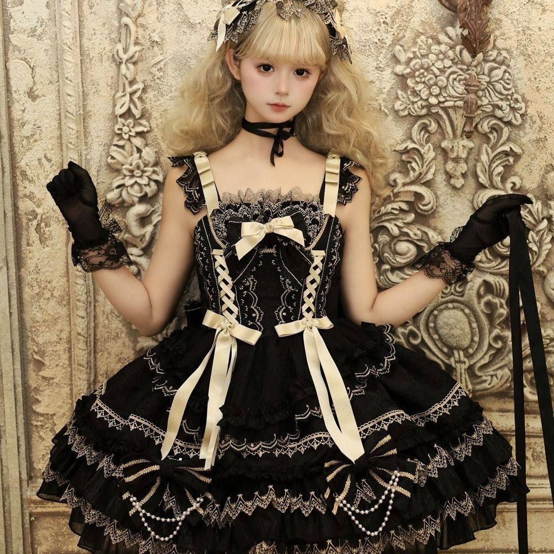 【もっぷ】ゴスロリドレス ボンネット付き　XLサイズ ロリータツーピース（JSK＋ボンネット）lolitaドレス コスプレ衣装
