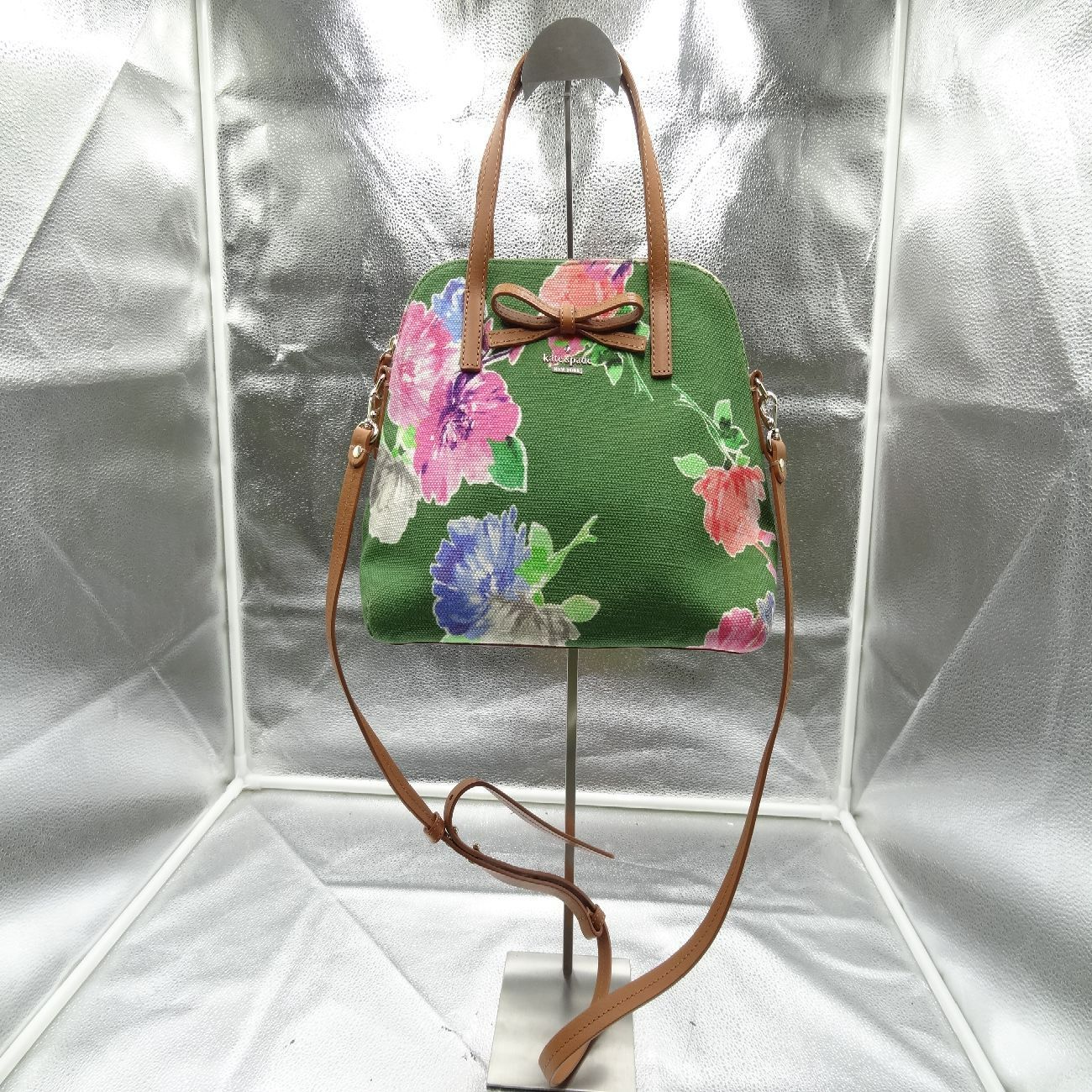 Kate spade YORK ハンドバッグ ショルダーバッグ 花柄 キャンバス ケイトスペード グリーン