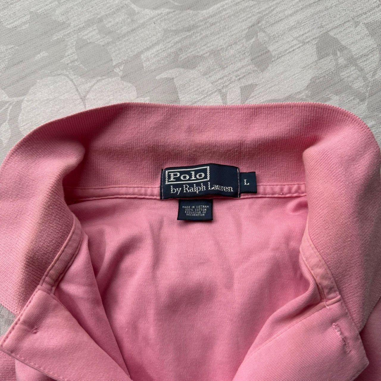 ポロバイラルフローレン (L) ピンク ポロシャツ 緑 ワンポイント刺繍