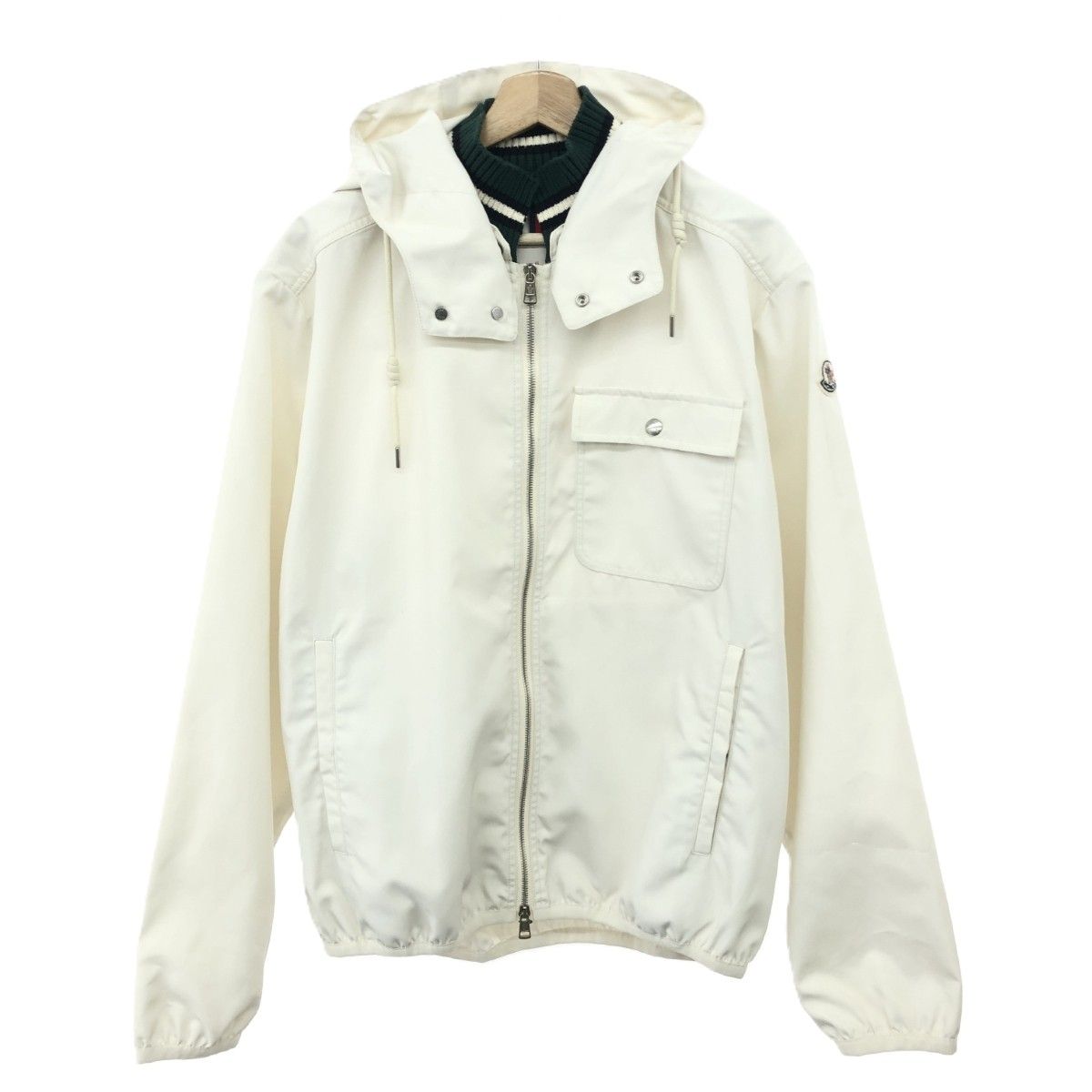 MONCLER モンクレール ジップアップフーディジャケット/RENNES 大きいサイズ:6 ナイロン/ロゴワッペン   ポリエステル ホワイト メンズ / 241001004066 MONCLER モンクレール ジップアップフーディジャケット/RENNES 大きい