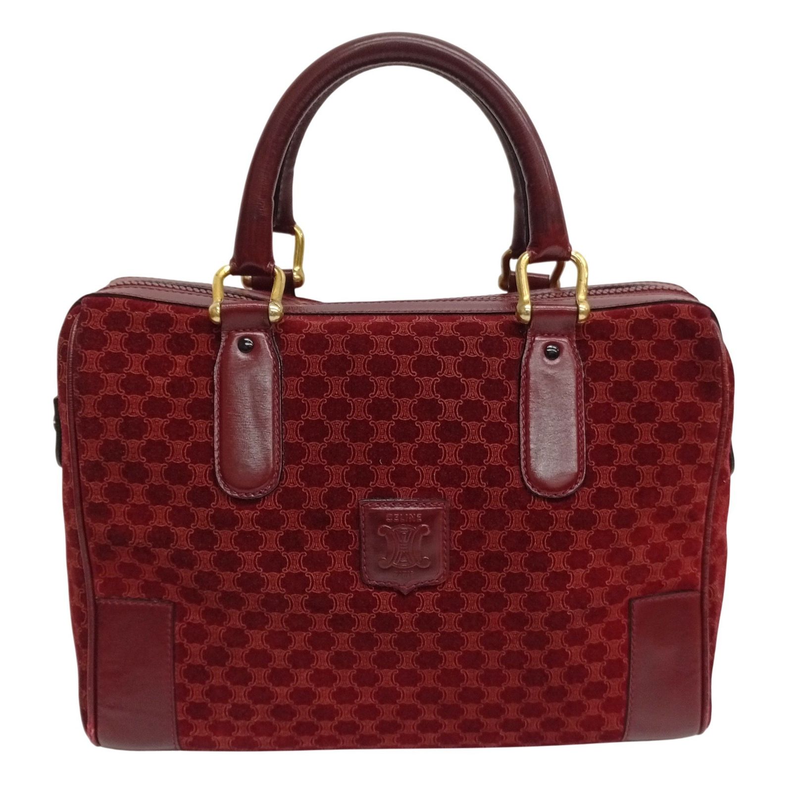 CELINE セリーヌ スエード ボストン ボルドー ハンドバッグ 角擦れ割れあり JA-26131
