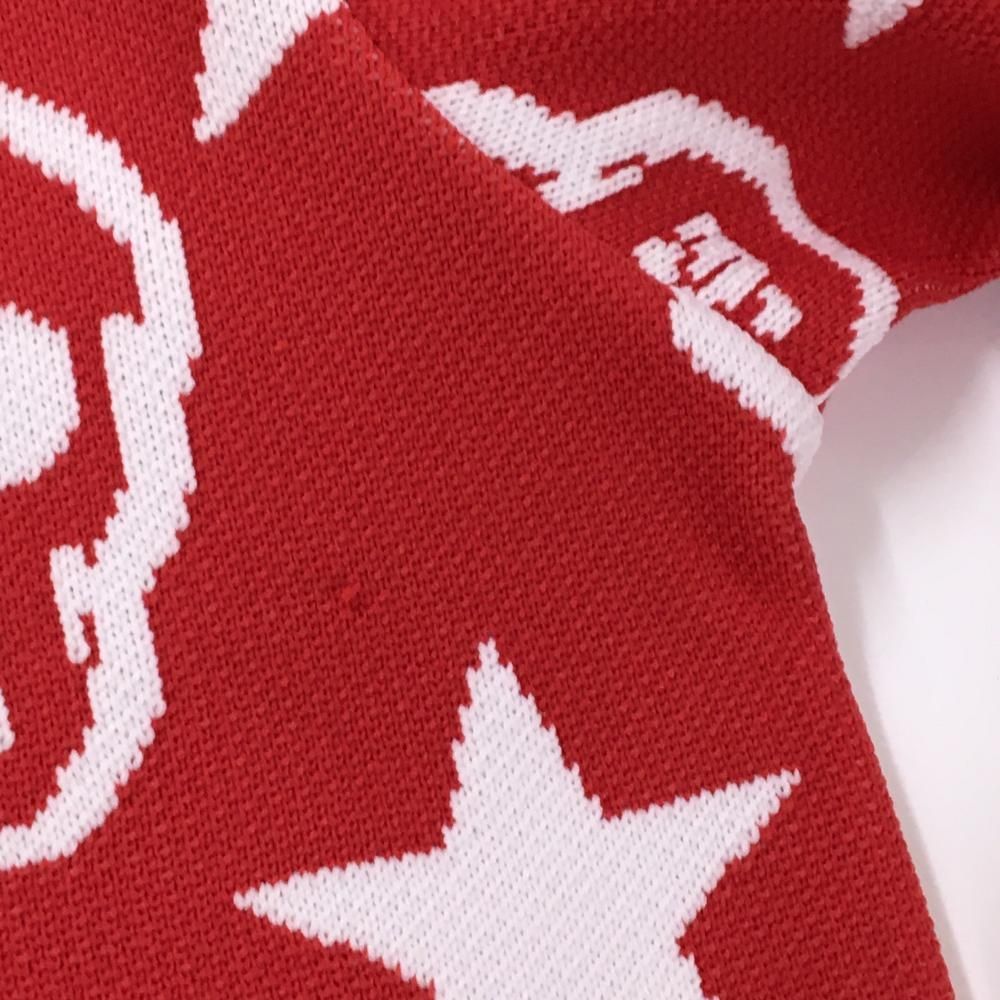 マークアンドロナ セーター レッド×白 総柄 スカル 星 ロゴ ニット