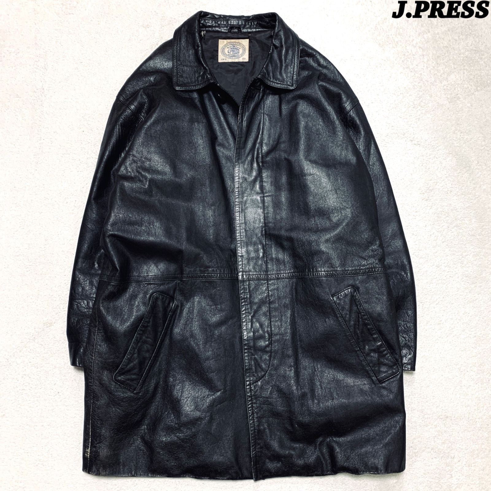 J.PRESS レザーコート バルマカーンコート カーコート ステンカラーコート レザージャケット ブラック 黒 ジェイプレス