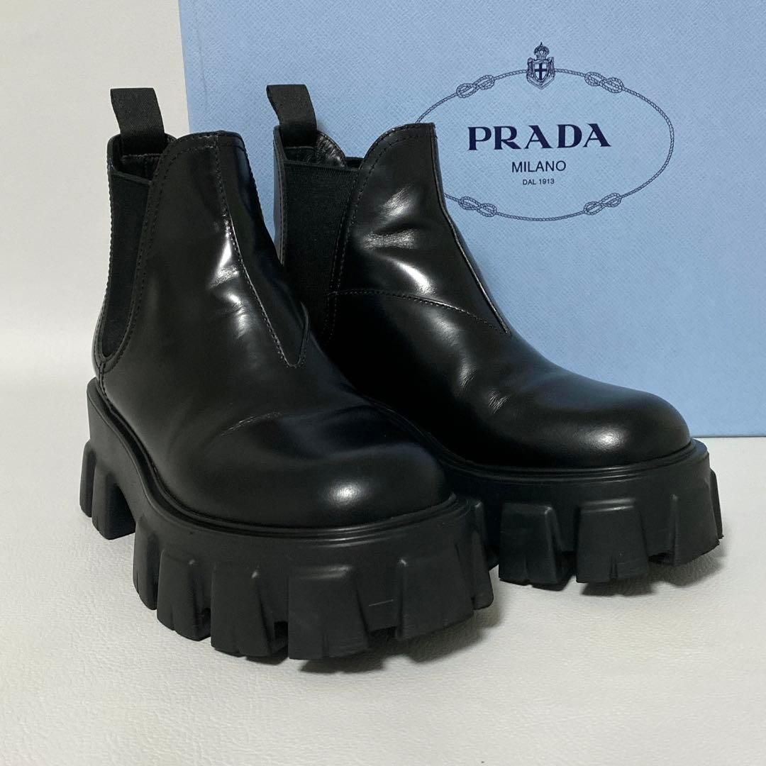 PRADA / モノリス サイドゴアブーツ 35.5 ブラック ショートブーツ