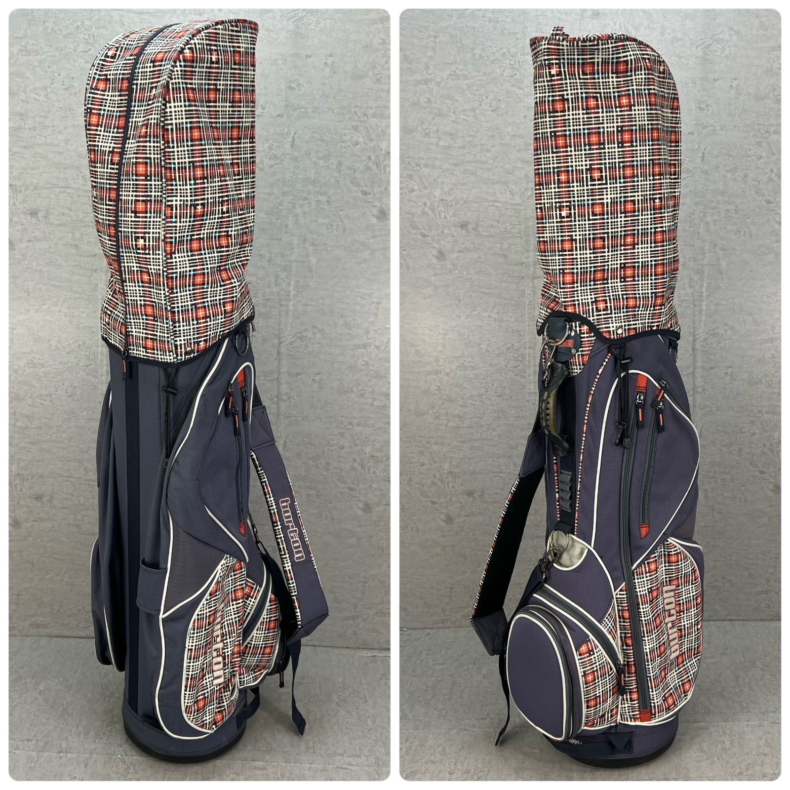 バートン ゴルフ カート式キャディバッグ 約9.5型 チェック柄 ナイロン製 BURTON