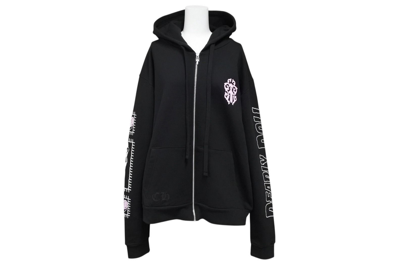 ♥ CHROME HEARTS クロムハーツ ジップアップ フーディ サイズS DEADLY DOLL ピンク ブラック ホワイト 4 b 011087