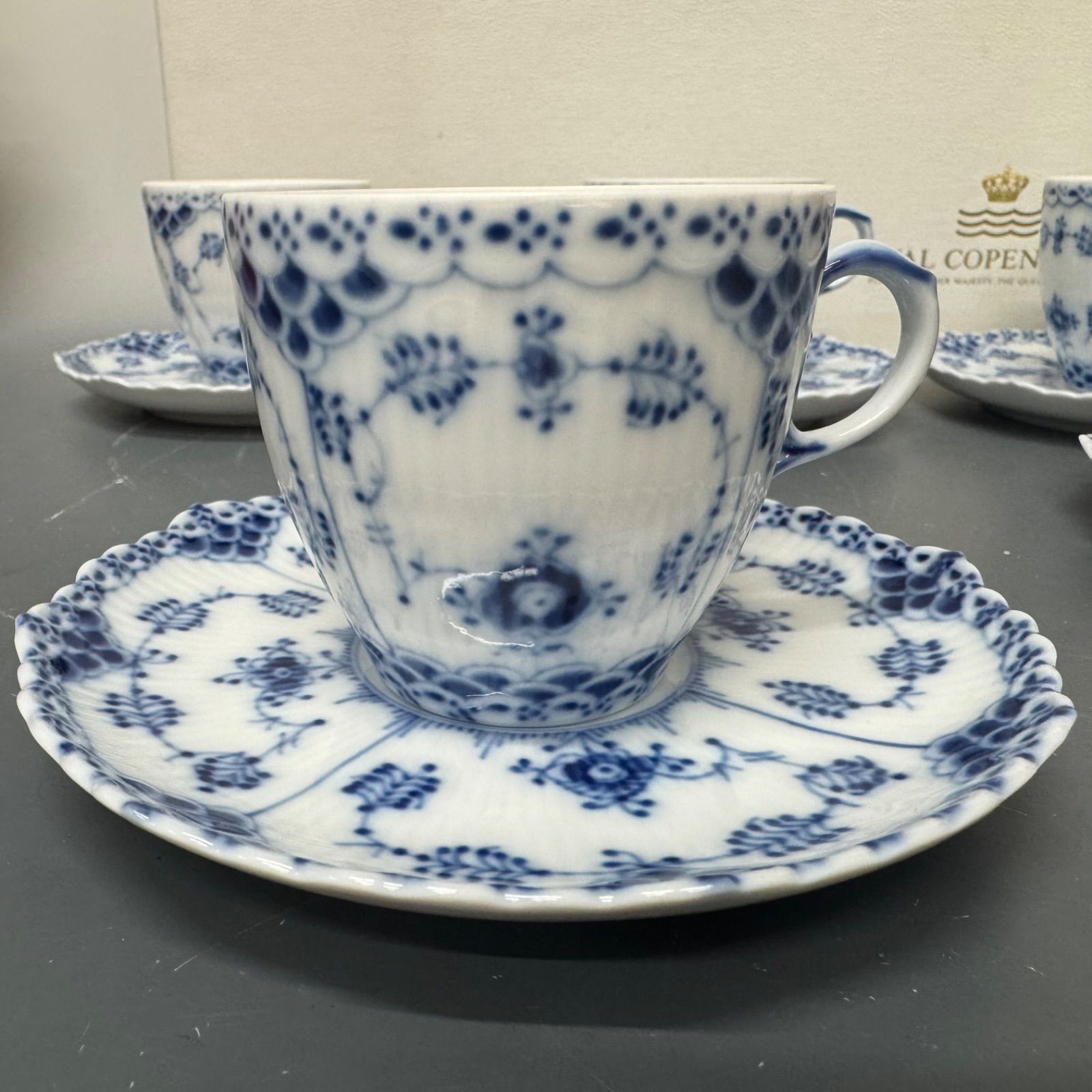  DA 35 ROYAL COPENHAGEN ロイヤルコペンハーゲン カップ-ソーサー ブルーフルーテッド フルレース ティーカップ ソーサー コーヒー ティーカップ