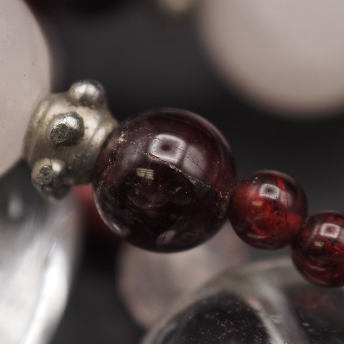 天然石 水晶 ガーネット　ローズクォーツなど ブレスレット 天然石 ガーネット×ローズクォーツ×クラック水晶｜Yahoo