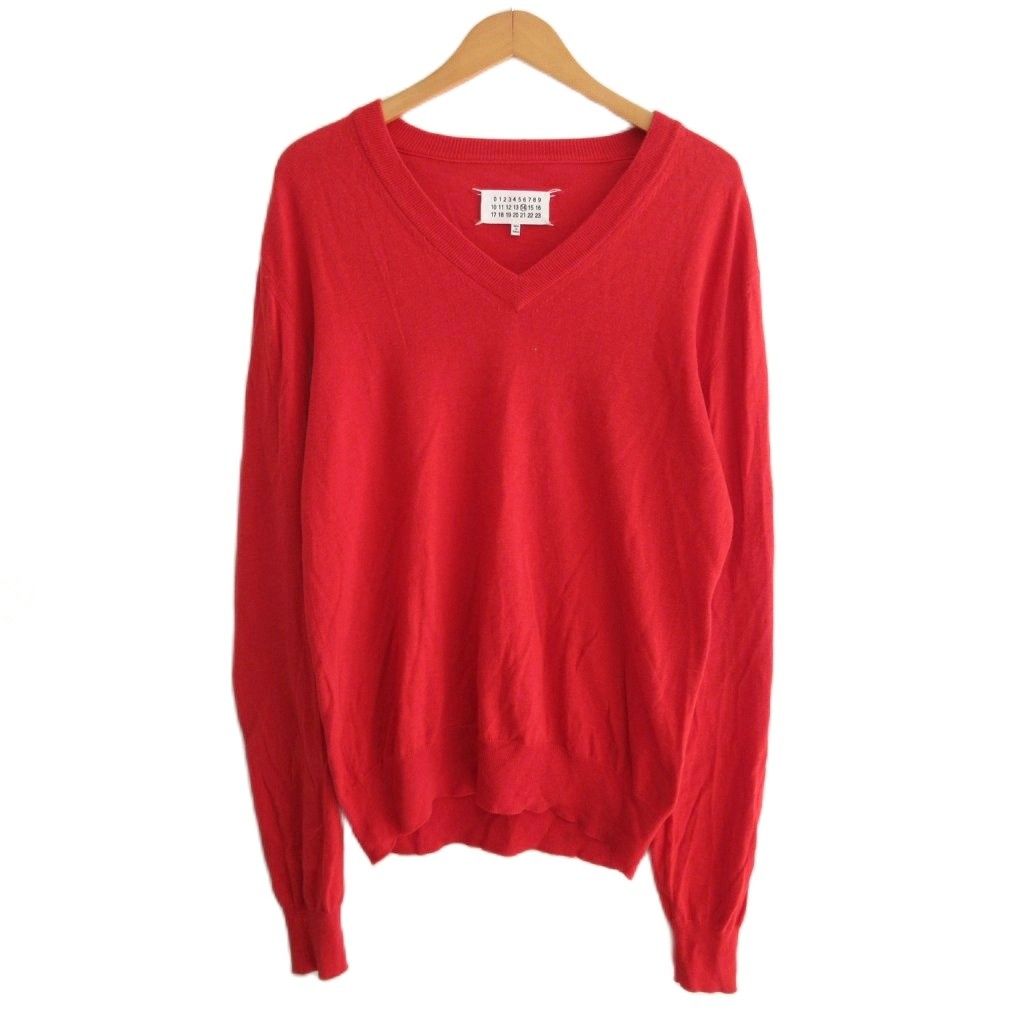【中古】メゾンマルジェラ Maison Margiela 18SS エルボーパッチ カーディガン 長袖 Vネック S 赤 レッド メゾンマルジェラ 14 Maison Margiela 14 エルボーパッチ Vネック