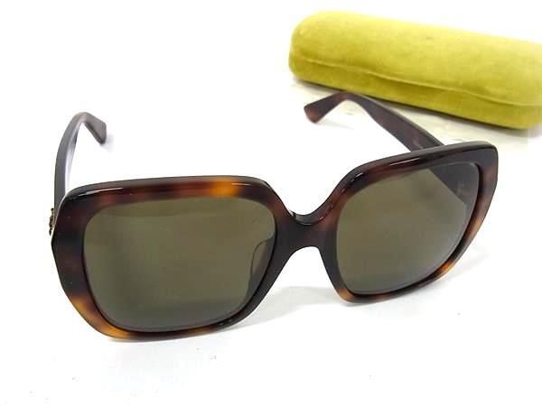 GUCCI グッチ サングラス インターロッキングG ビー ブラウン クリアグリーン プラスチック ユニセックス べっ甲調