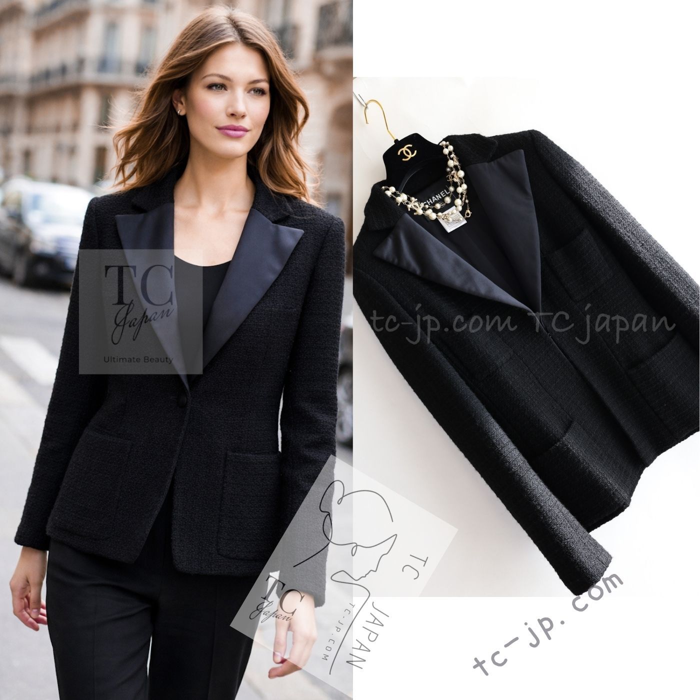 シャネル ジャケット CHANEL ブラック 黒 ウール100% やわらか極上