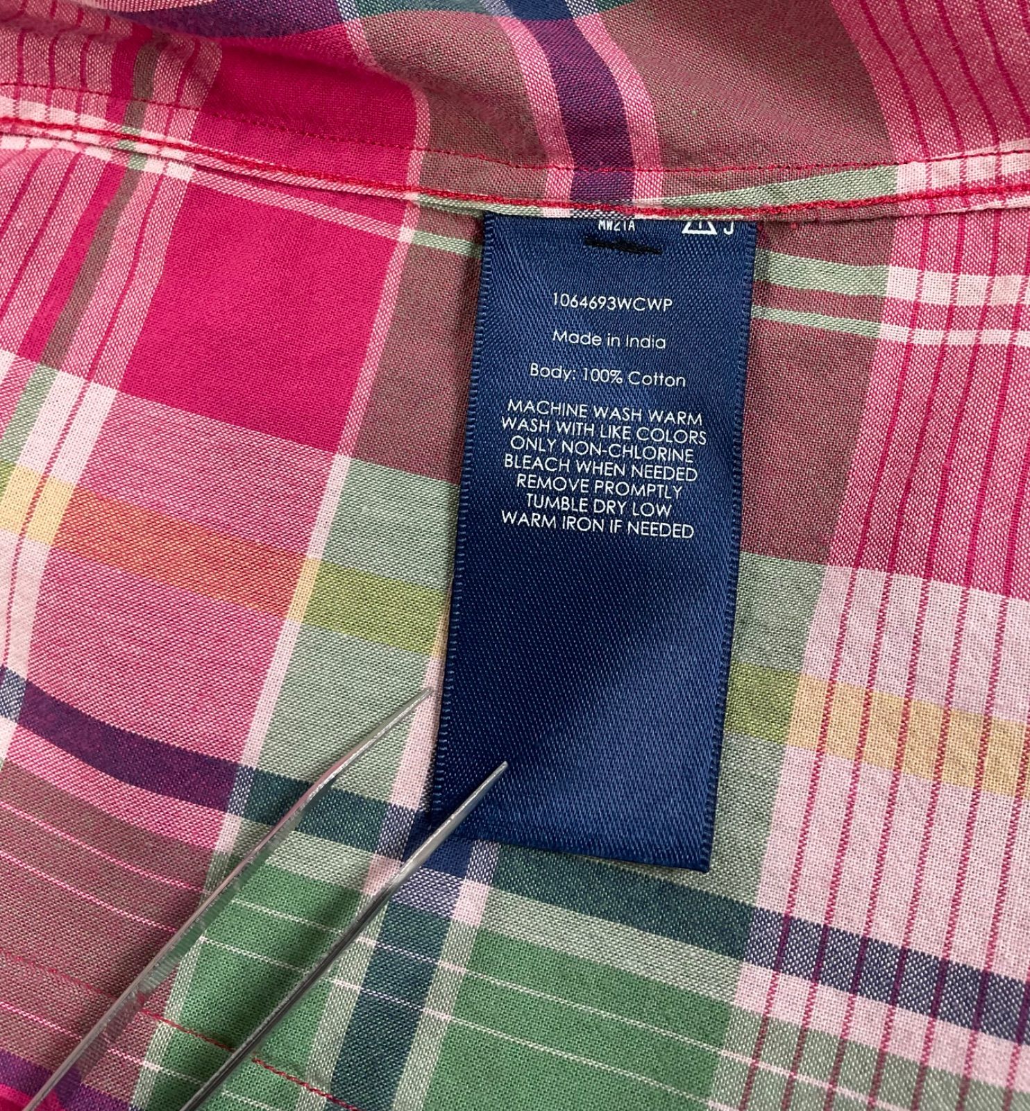 Ralph Lauren Sport ラルフローレンスポーツ ピンク系 マドラス チェック柄 スナップボタン ウエスタンシャツ レディースS 長袖シャツ 中古 古着 60063
