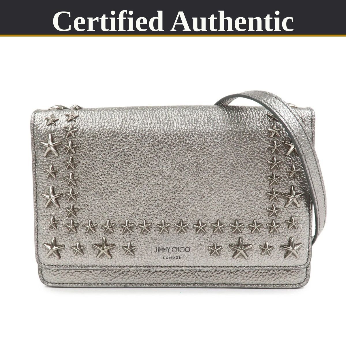 JIMMY CHOO ジミーチュウ 2 Wayレザー チェーン ショルダーバッグ シルバー