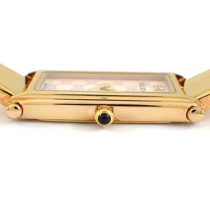 グッチ GUCCI 腕時計 バングルウォッチ 1500 L| レクタンギュラー GG ピンクシェル文字盤 1ポイント ダイヤモンド SS クオーツアナログ 箱 保付き