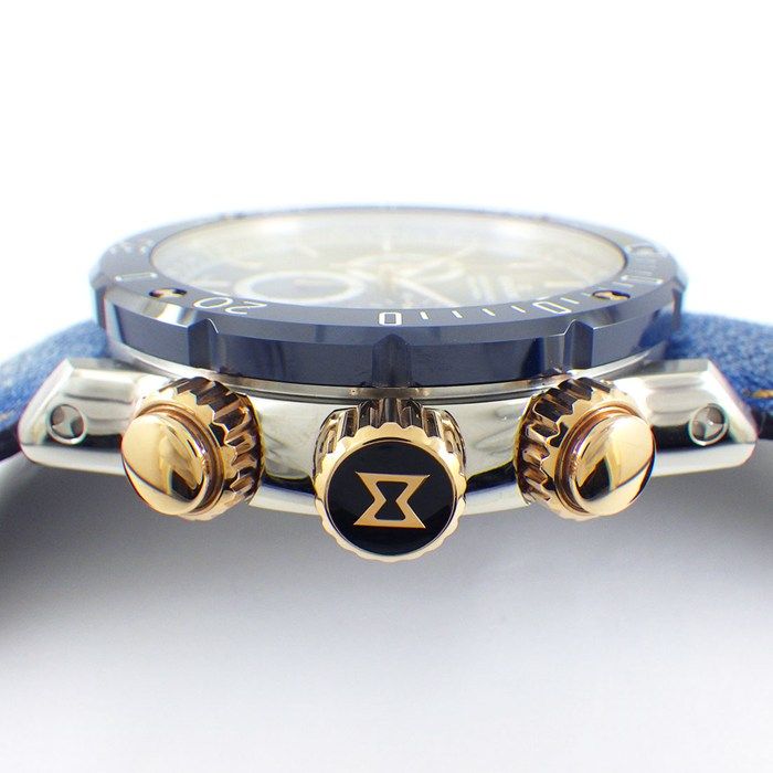 エドックス EDOX 腕時計 クロノオフショア1 10221 ネイビー文字盤 デイト クロノグラフ スモールセコンド 裏スケ 逆回転防止ベゼル SS GP デニム|牛革ベルト クオーツアナログ 箱 保付き