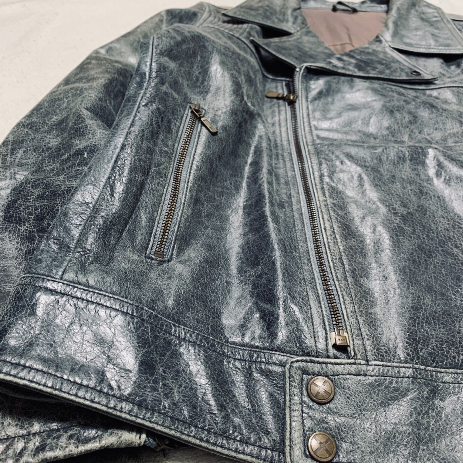 【即購入⭕️】TORNADO MARTグレー レザー風ジャケット LL TORNADO MART レザージャケット ライダースジャケット ダブル