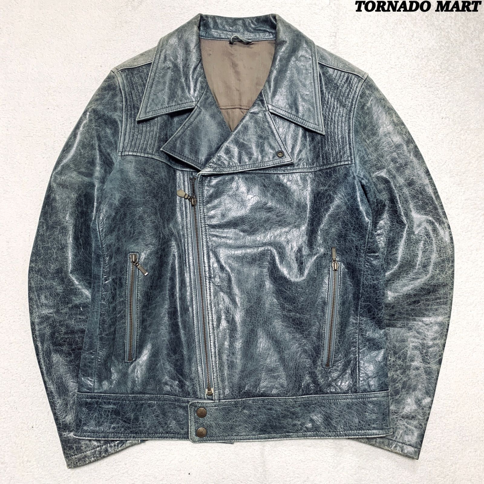 美品 TORNADOMART 紺色 ライダース ジャケット トルネードマート M TORNADO MART∴ブライトフクレJQシングルライダース / TORNADO MART