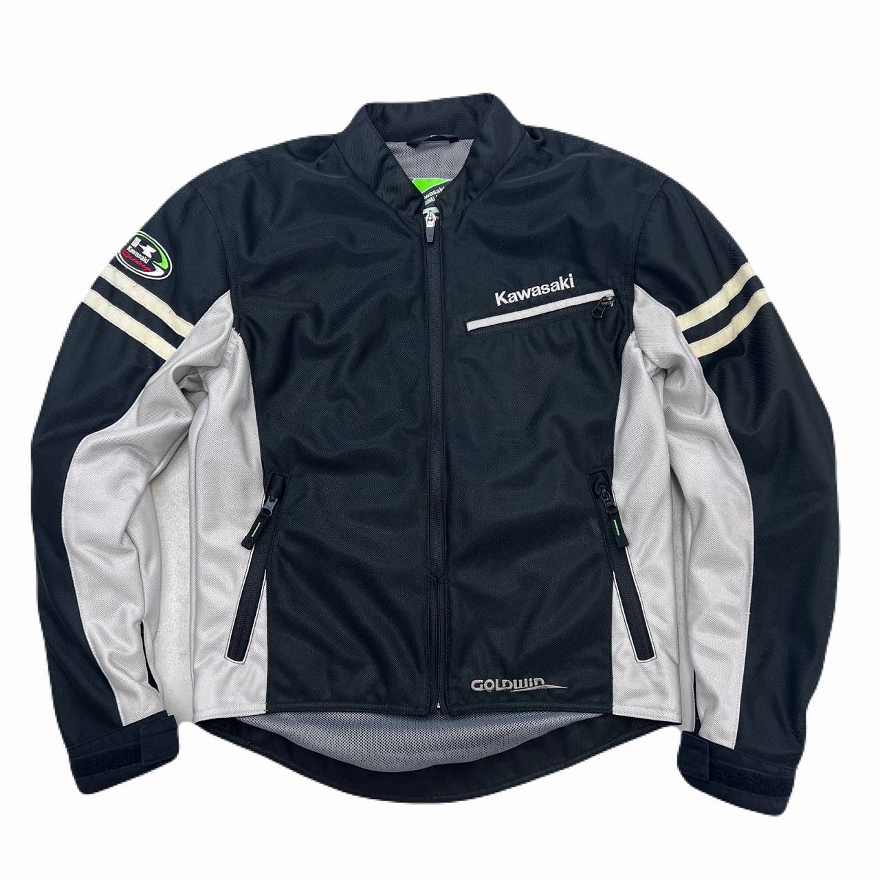 Kawasaki ライダースジャケット メンズ M ブラック ホワイト メッシュ 