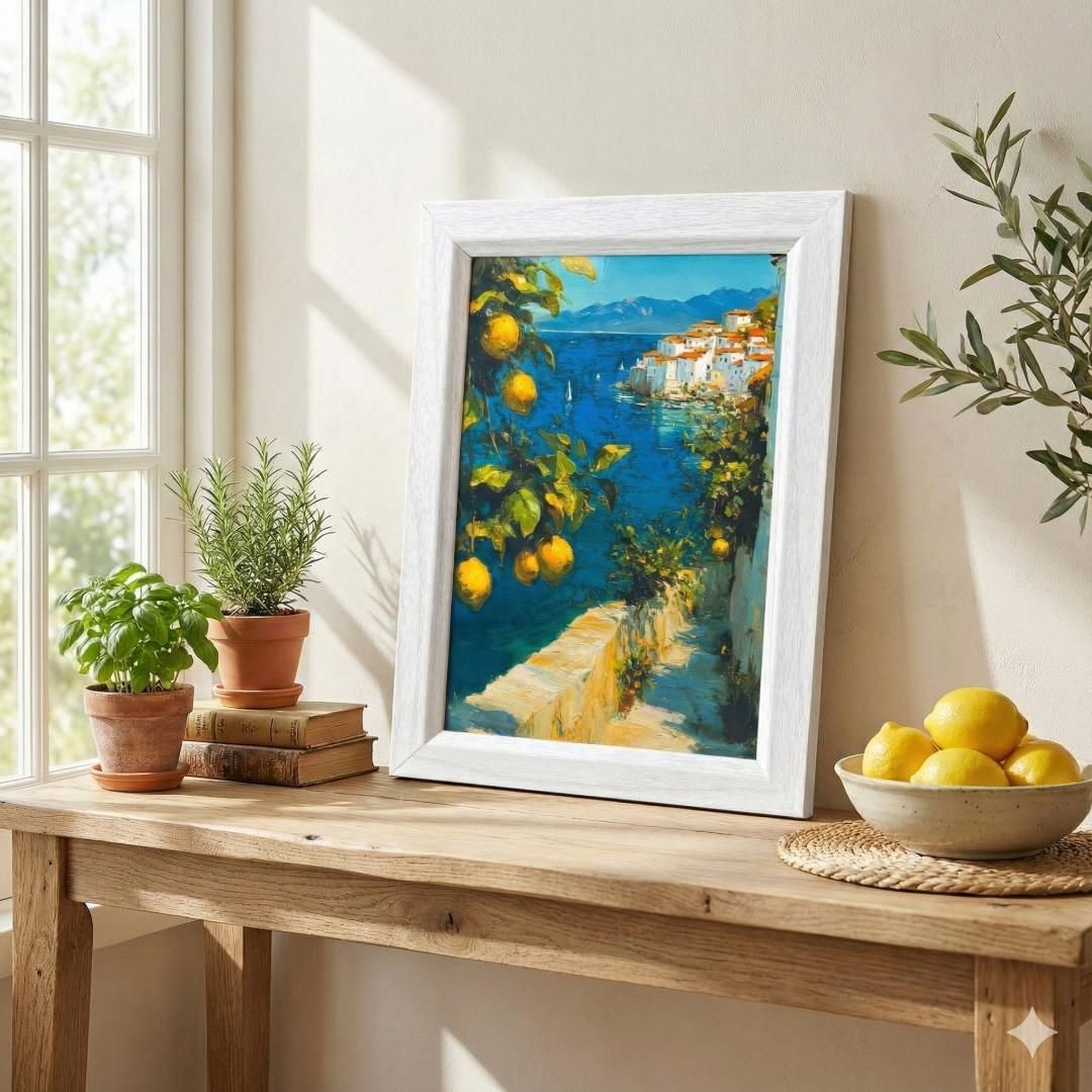 地中海 アート 絵画 レモン 油彩風 インテリア 2L額付き 置き型 カフェ