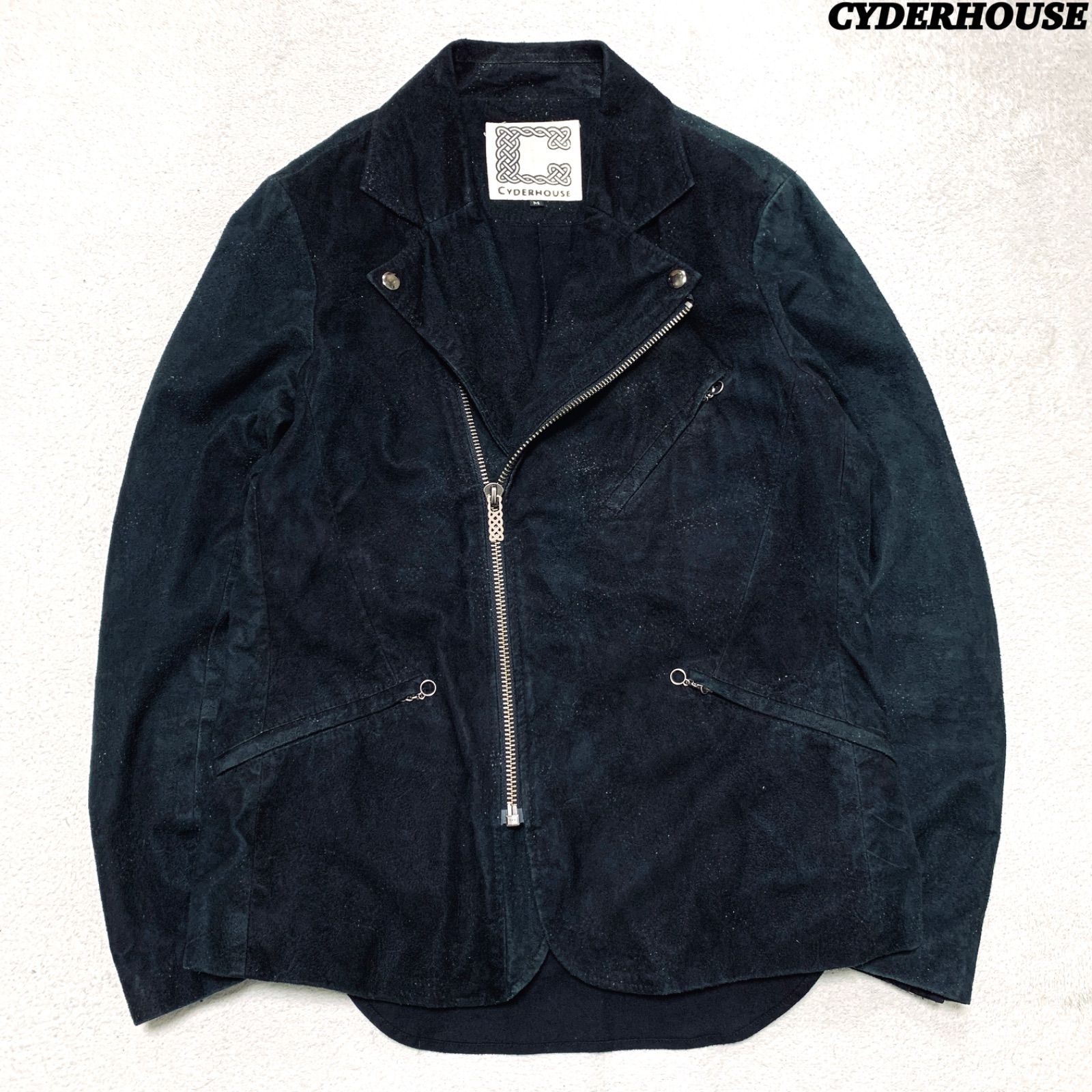 CYDERHOUSE レザージャケット ライダースジャケット ダブル ヴィンテージ加工 ダメージ加工 スエード 鹿革 ディアスキン Mサイズ ブラック 黒 サイダーハウス