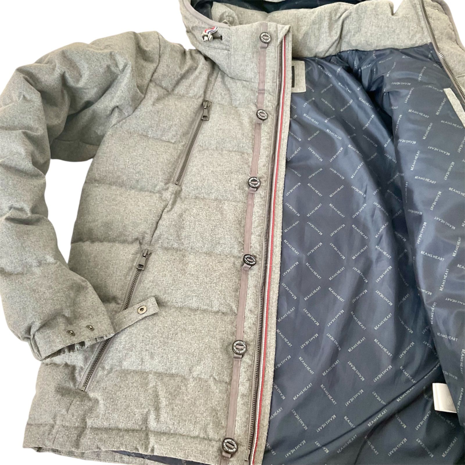 即売れ注意】BEAMS HEART ダウン90% L グレー 美品！軽量×暖か×上品 