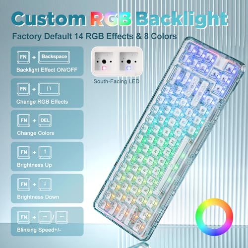  メカニカルゲーミングキーボード 透明キーキャップ 71キー 68 配列 ワイヤレス ホットスワップ対応 BT 5 0 2 4 G USB C ガスケット搭載 RGB 無線 Windows Mac用 技適認証取得 クリスタルアイス軸 ライト 3 d 636 a 7 その他 キッチン 食器