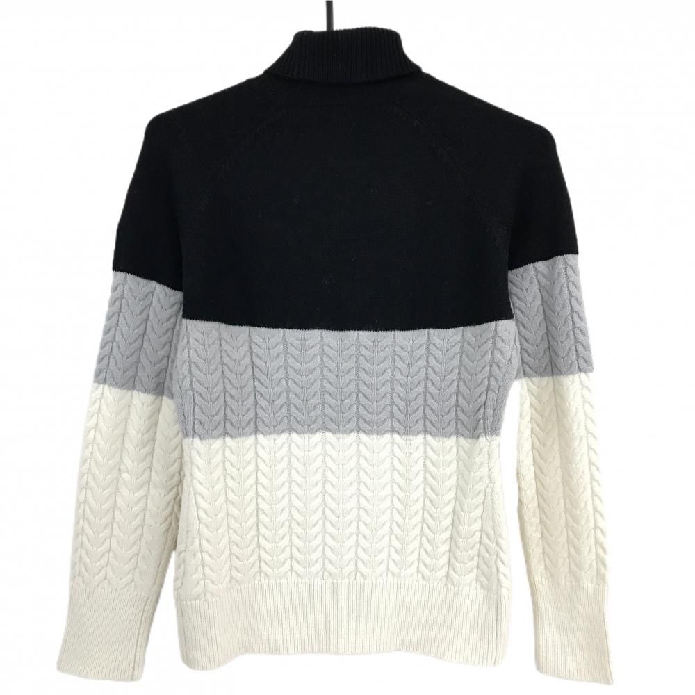 デサントゴルフ タートルネックセーター 黒×白 ケーブル編み 袖ロゴ