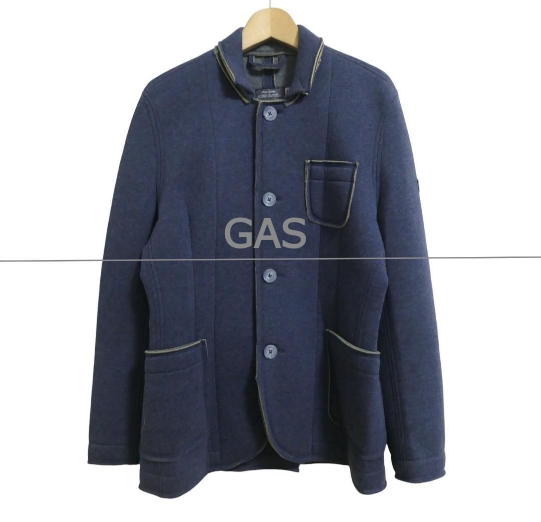GAS ガス サイズ46 ダンボールニット ジャケット テーラードジャケット ブルゾン エルボーパッチ シングル コットン×ポリエステル 紺 ネイビー メンズ