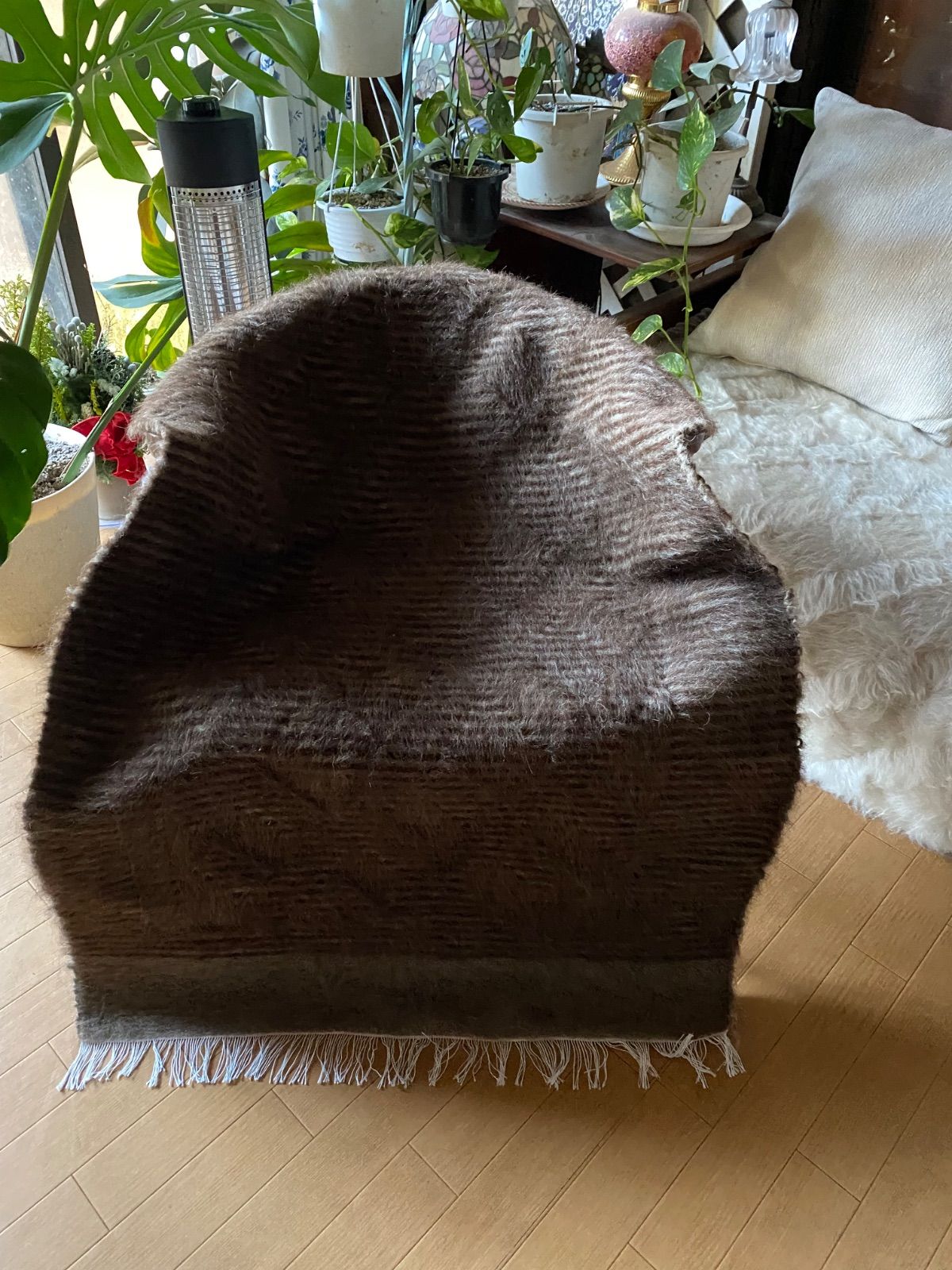 ふわふわ暖かいトルコの新しいシイルトバッタニエ アンゴラヤギのモヘアの織り機で織られた毛布 チョコレート茶とベージュのキジトラ風な柄山羊さんの毛のみ なけば立て模様も素敵なシイルトバッタニエとてもお洒落 当店27年来現地直輸入卸売価格で実現の価格厳選の