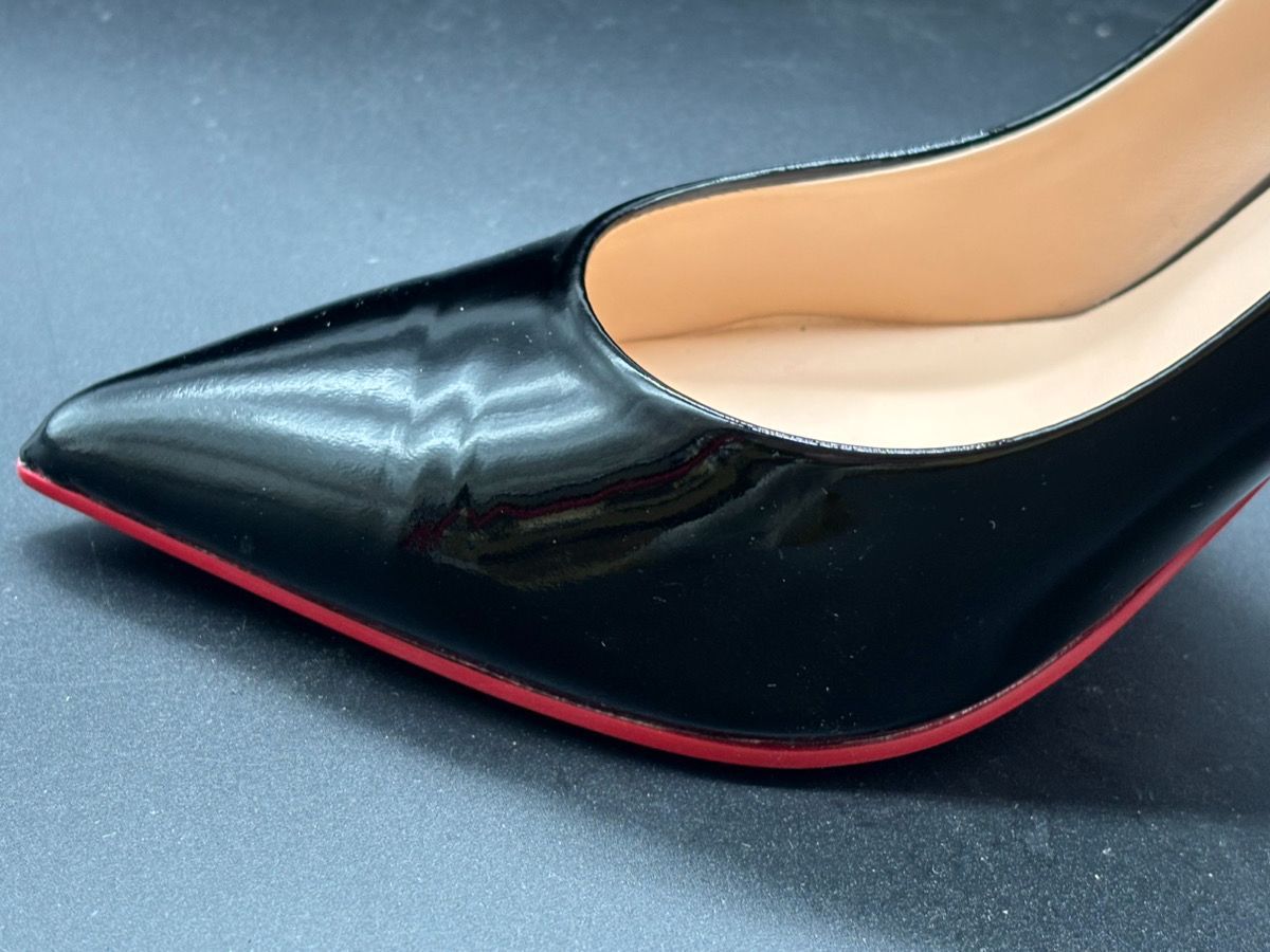 12720-018☆DIANA/ブラック/ポインテッドトゥハイヒール/レッドソール