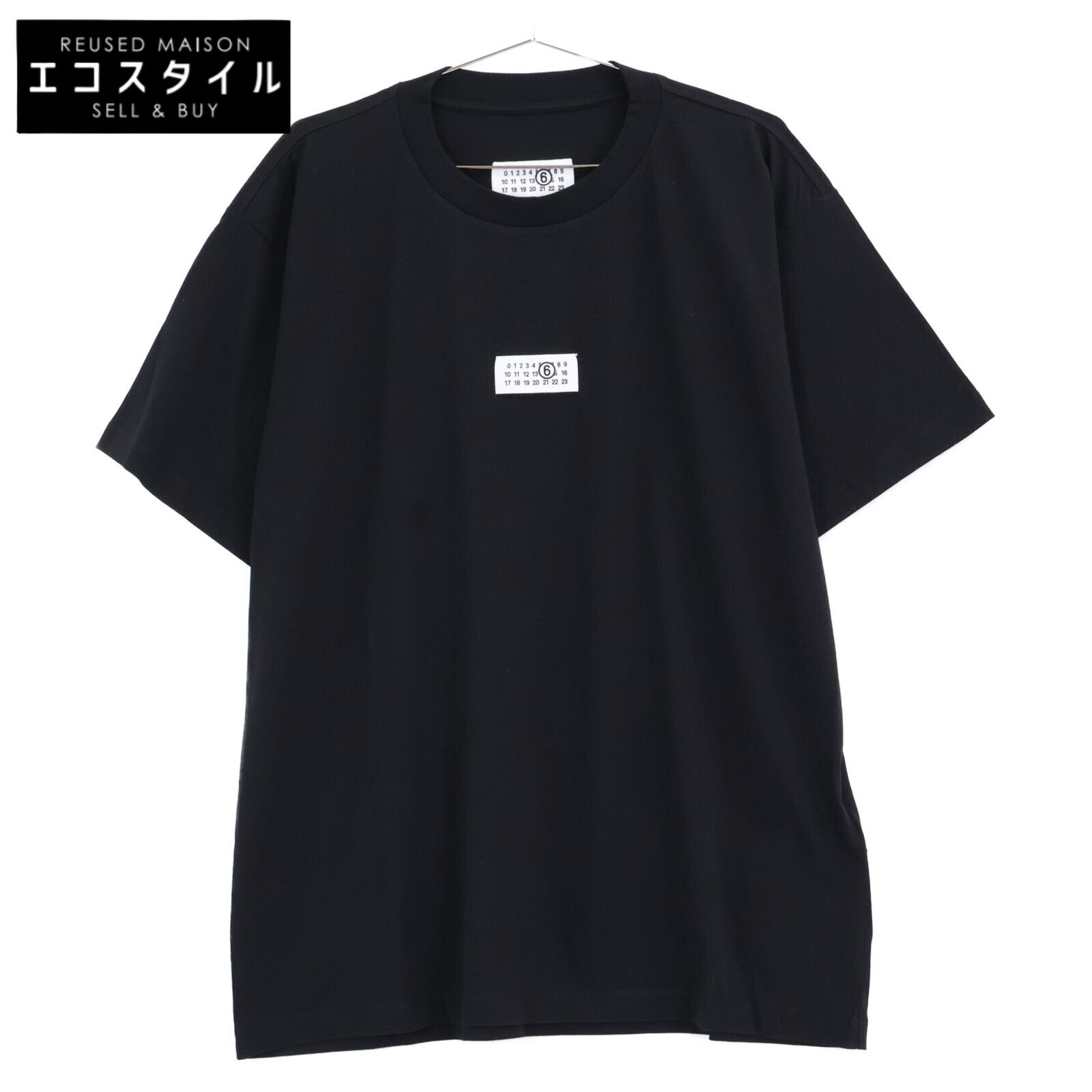 MM 6 エムエムシックス ﾌﾞﾗｯｸ ﾌﾛﾝﾄﾛｺﾞﾀｸﾞTｼｬﾂ S