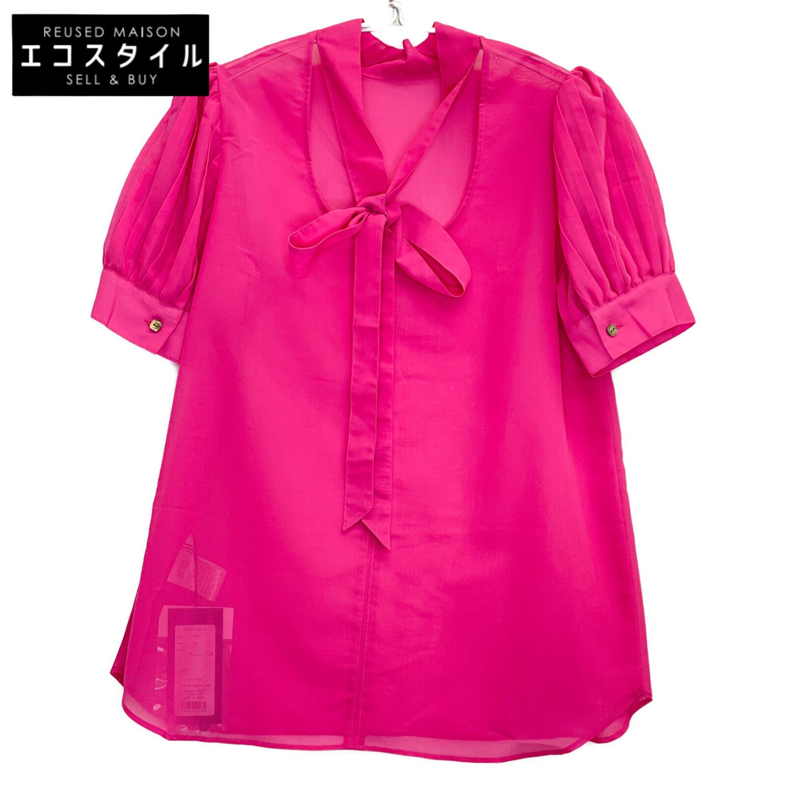 BORDERS at BALCONY ボーダーズアットバルコニー ﾋﾟﾝｸ PUFF SLEEVE SHEER BLOUSE 38