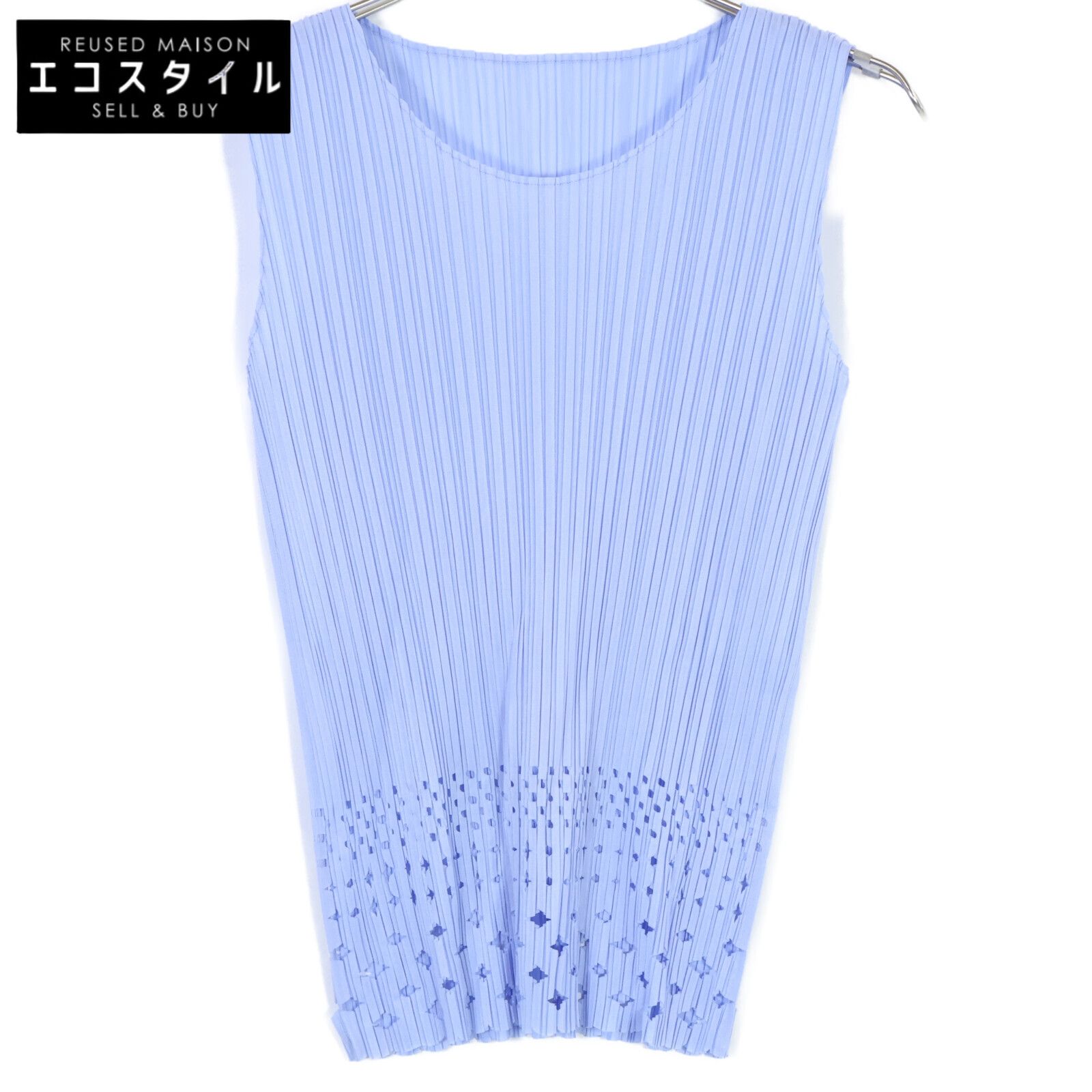 PLEATS PLEASE プリーツプリーズ PP 83-JK 771 18 AW ﾗｲﾄﾌﾞﾙｰ ｶｯﾄﾜｰｸ ﾉｰｽﾘｰﾌﾞ 3