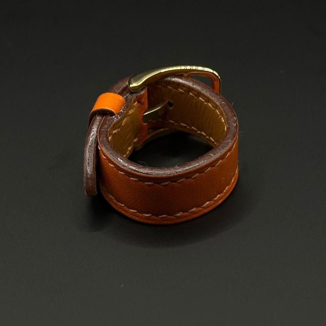 美品】Hermes レザー ベルト スカーフリング オレンジ×ゴールド □I