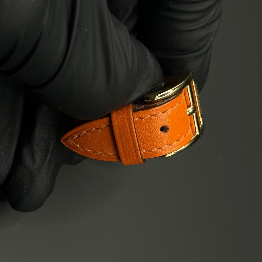 美品】Hermes レザー ベルト スカーフリング オレンジ×ゴールド □I